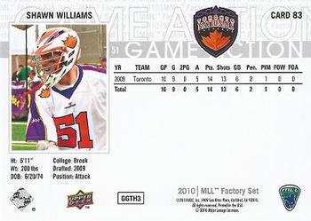 2010 Upper Deck Major League Lacrosse #83 Shawn Williams Back
